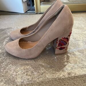 Restricted Tan Embroidered Block Heels
